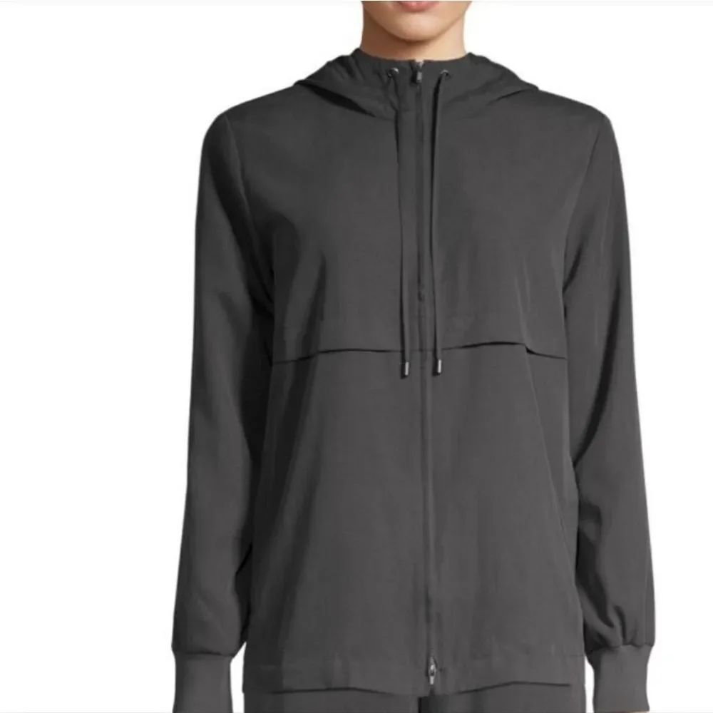 Eileen Fisher Sandwashed Tencel Windbreaker Jacket Full Zip Hooded Grey S